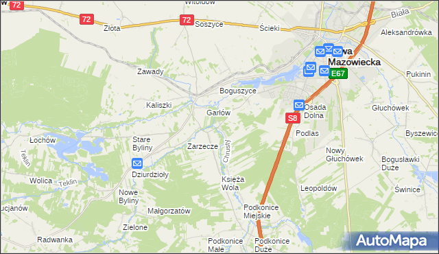mapa Chrusty gmina Rawa Mazowiecka, Chrusty gmina Rawa Mazowiecka na mapie Targeo