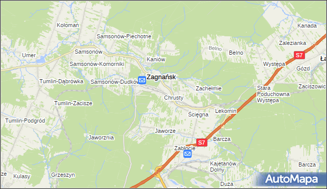 mapa Chrusty gmina Zagnańsk, Chrusty gmina Zagnańsk na mapie Targeo