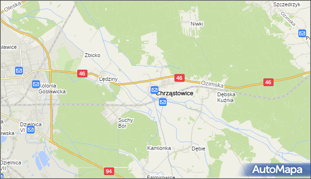 mapa Chrząstowice powiat opolski, Chrząstowice powiat opolski na mapie Targeo