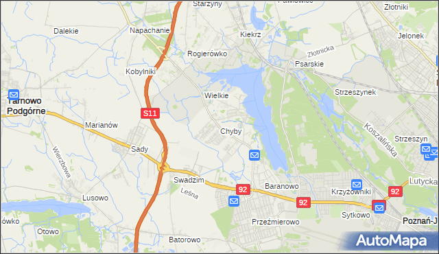mapa Chyby gmina Tarnowo Podgórne, Chyby gmina Tarnowo Podgórne na mapie Targeo