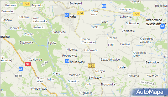 mapa Cianowice, Cianowice na mapie Targeo