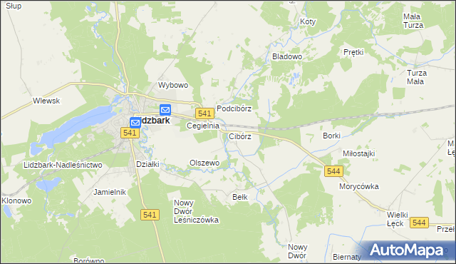 mapa Cibórz gmina Lidzbark, Cibórz gmina Lidzbark na mapie Targeo