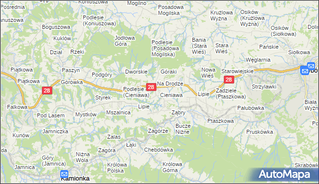 mapa Cieniawa, Cieniawa na mapie Targeo