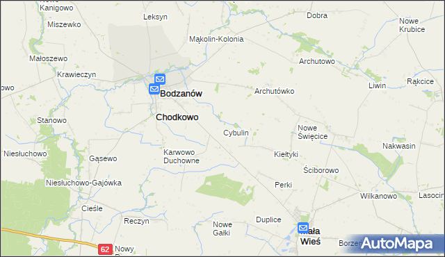 mapa Cybulin gmina Bodzanów, Cybulin gmina Bodzanów na mapie Targeo