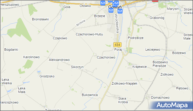 mapa Czachorowo gmina Gostyń, Czachorowo gmina Gostyń na mapie Targeo