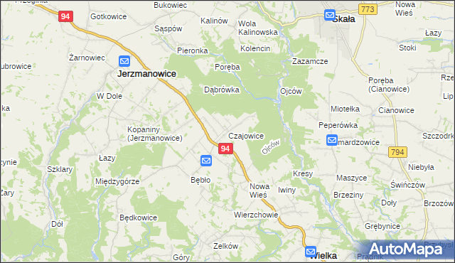 mapa Czajowice, Czajowice na mapie Targeo