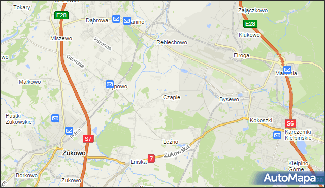 mapa Czaple gmina Żukowo, Czaple gmina Żukowo na mapie Targeo