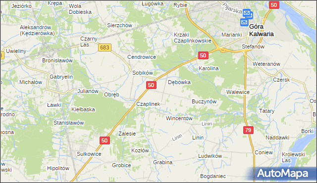 mapa Czaplin gmina Góra Kalwaria, Czaplin gmina Góra Kalwaria na mapie Targeo