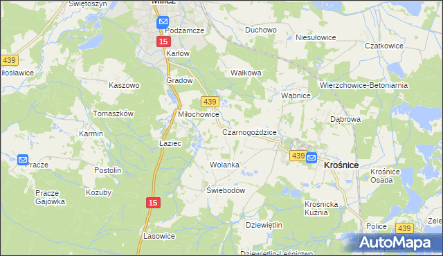 mapa Czarnogoździce, Czarnogoździce na mapie Targeo