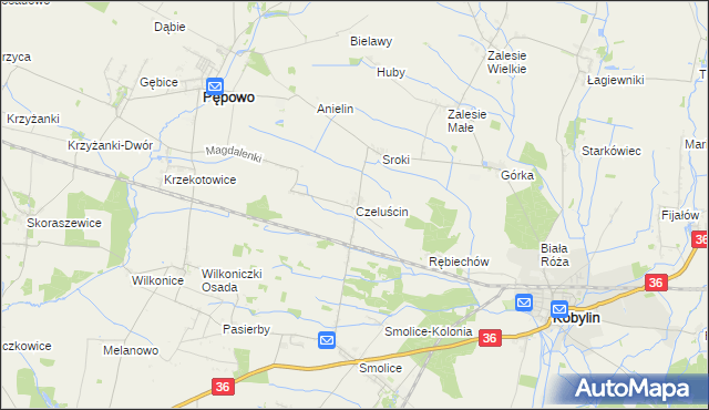 mapa Czeluścin gmina Pępowo, Czeluścin gmina Pępowo na mapie Targeo