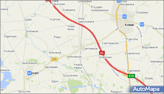 mapa Czerniewice gmina Choceń, Czerniewice gmina Choceń na mapie Targeo