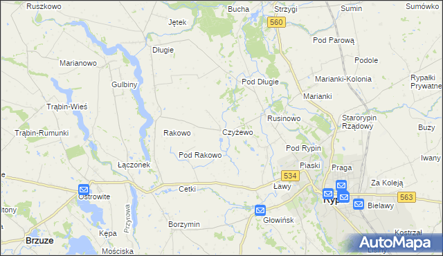 mapa Czyżewo gmina Rypin, Czyżewo gmina Rypin na mapie Targeo