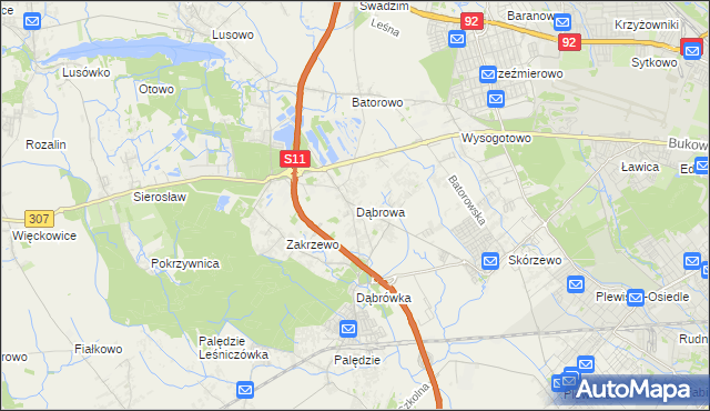 mapa Dąbrowa gmina Dopiewo, Dąbrowa gmina Dopiewo na mapie Targeo