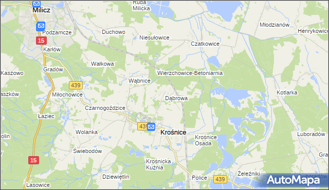 mapa Dąbrowa gmina Krośnice, Dąbrowa gmina Krośnice na mapie Targeo