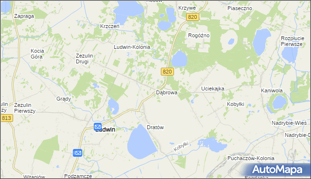 mapa Dąbrowa gmina Ludwin, Dąbrowa gmina Ludwin na mapie Targeo