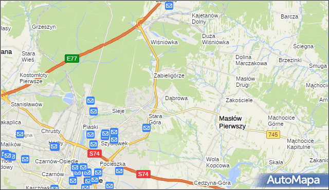 mapa Dąbrowa gmina Masłów, Dąbrowa gmina Masłów na mapie Targeo