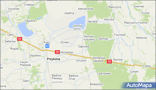 mapa Dąbrowa gmina Przykona, Dąbrowa gmina Przykona na mapie Targeo