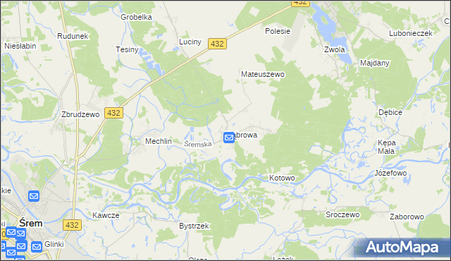 mapa Dąbrowa gmina Śrem, Dąbrowa gmina Śrem na mapie Targeo