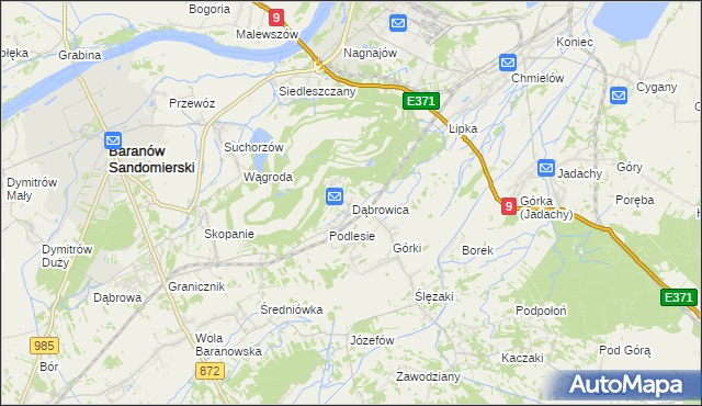 mapa Dąbrowica gmina Baranów Sandomierski, Dąbrowica gmina Baranów Sandomierski na mapie Targeo