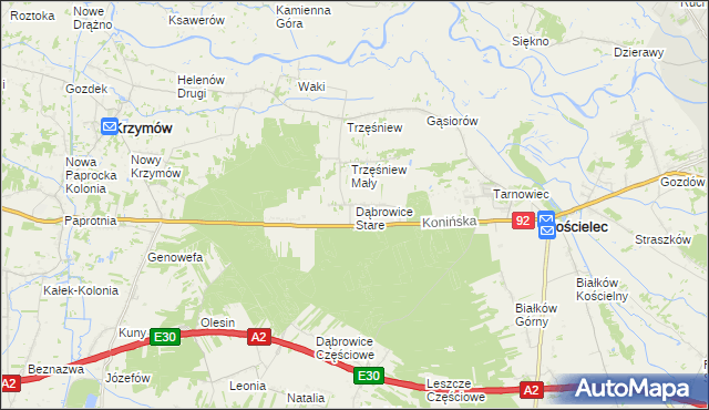 mapa Dąbrowice Stare, Dąbrowice Stare na mapie Targeo