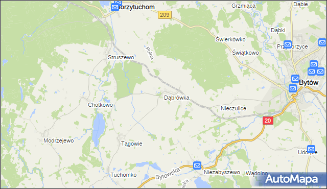 mapa Dąbrówka gmina Borzytuchom, Dąbrówka gmina Borzytuchom na mapie Targeo