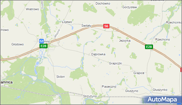 mapa Dąbrówka gmina Damnica, Dąbrówka gmina Damnica na mapie Targeo