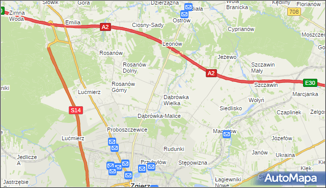mapa Dąbrówka Wielka gmina Zgierz, Dąbrówka Wielka gmina Zgierz na mapie Targeo