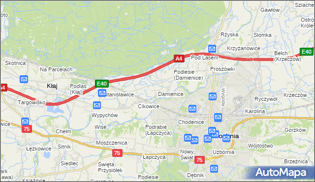 mapa Damienice, Damienice na mapie Targeo