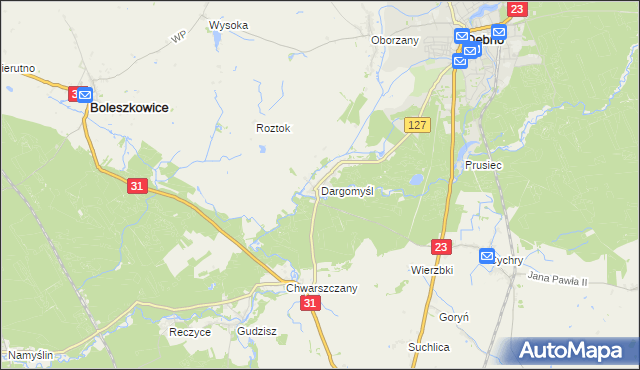 mapa Dargomyśl gmina Dębno, Dargomyśl gmina Dębno na mapie Targeo