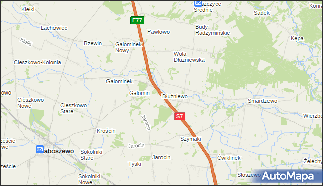 mapa Dłużniewo gmina Baboszewo, Dłużniewo gmina Baboszewo na mapie Targeo