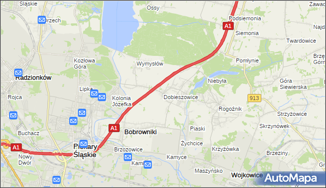 mapa Dobieszowice gmina Bobrowniki, Dobieszowice gmina Bobrowniki na mapie Targeo