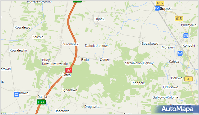 mapa Dunaj gmina Stupsk, Dunaj gmina Stupsk na mapie Targeo