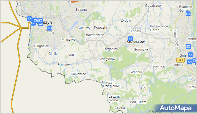 mapa Dzięgielów, Dzięgielów na mapie Targeo