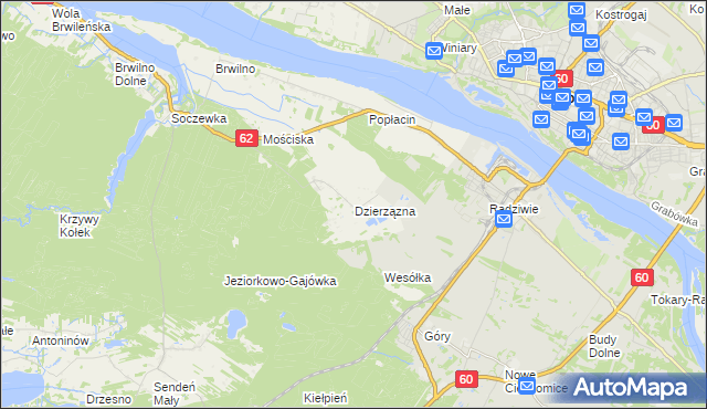 mapa Dzierzązna gmina Nowy Duninów, Dzierzązna gmina Nowy Duninów na mapie Targeo