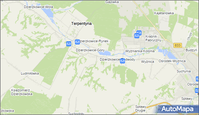 mapa Dzierzkowice-Podwody, Dzierzkowice-Podwody na mapie Targeo