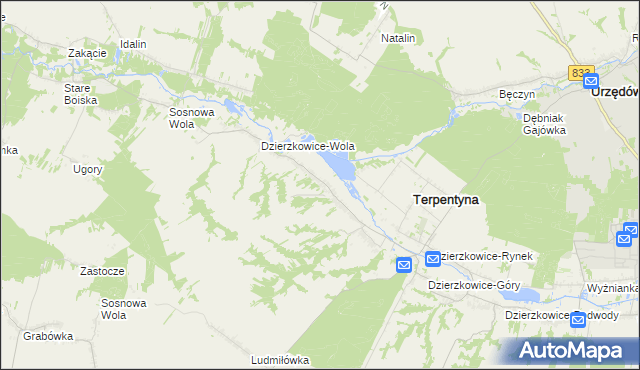 mapa Dzierzkowice-Zastawie, Dzierzkowice-Zastawie na mapie Targeo