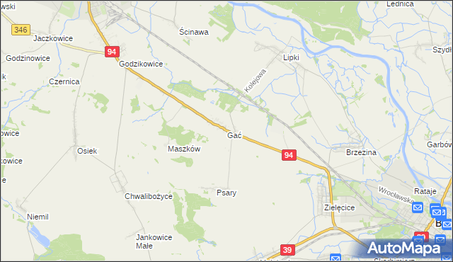 mapa Gać gmina Oława, Gać gmina Oława na mapie Targeo