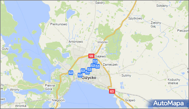 mapa Gajewo gmina Giżycko, Gajewo gmina Giżycko na mapie Targeo