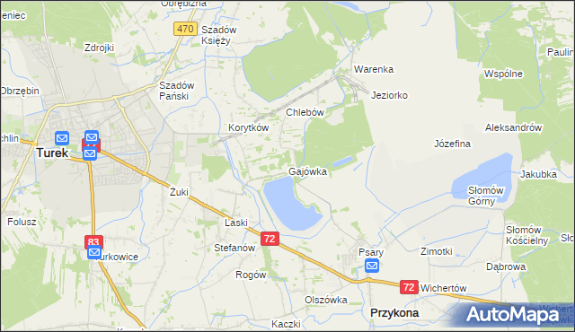 mapa Gajówka gmina Przykona, Gajówka gmina Przykona na mapie Targeo