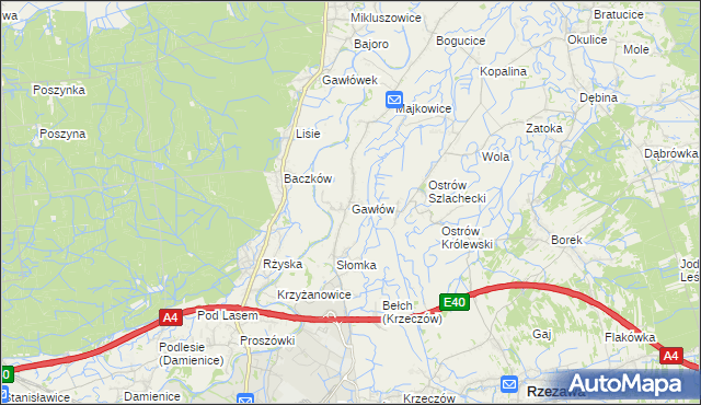 mapa Gawłów gmina Bochnia, Gawłów gmina Bochnia na mapie Targeo