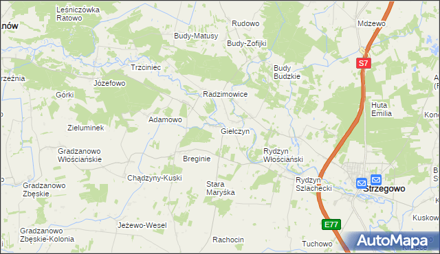 mapa Giełczyn gmina Strzegowo, Giełczyn gmina Strzegowo na mapie Targeo