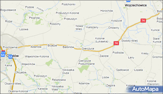 mapa Gierczyce gmina Wojciechowice, Gierczyce gmina Wojciechowice na mapie Targeo