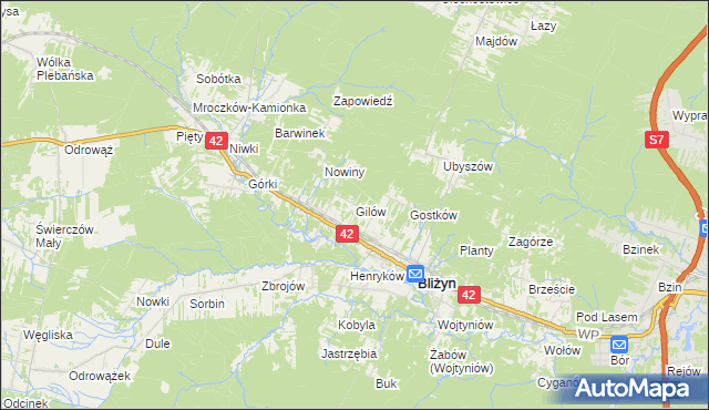 mapa Gilów gmina Bliżyn, Gilów gmina Bliżyn na mapie Targeo