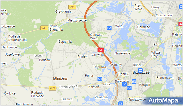 mapa Gilowice gmina Miedźna, Gilowice gmina Miedźna na mapie Targeo