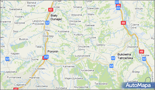 mapa Gliczarów Górny, Gliczarów Górny na mapie Targeo