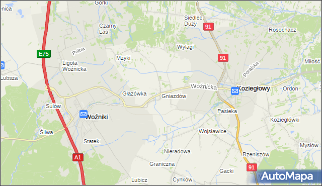 mapa Gniazdów gmina Koziegłowy, Gniazdów gmina Koziegłowy na mapie Targeo