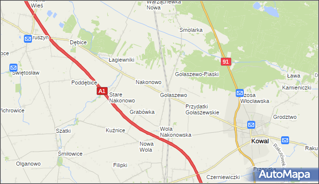 mapa Gołaszewo gmina Kowal, Gołaszewo gmina Kowal na mapie Targeo