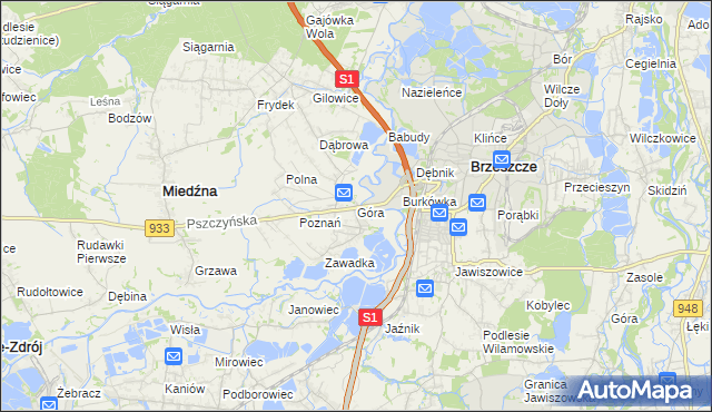 mapa Góra gmina Miedźna, Góra gmina Miedźna na mapie Targeo
