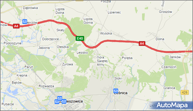 mapa Góra Świętej Anny gmina Leśnica, Góra Świętej Anny gmina Leśnica na mapie Targeo