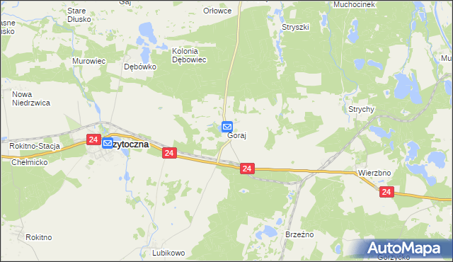 mapa Goraj gmina Przytoczna, Goraj gmina Przytoczna na mapie Targeo